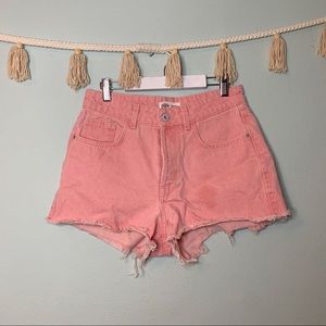 Zara Pink Raw Hem High Waisted Shorts